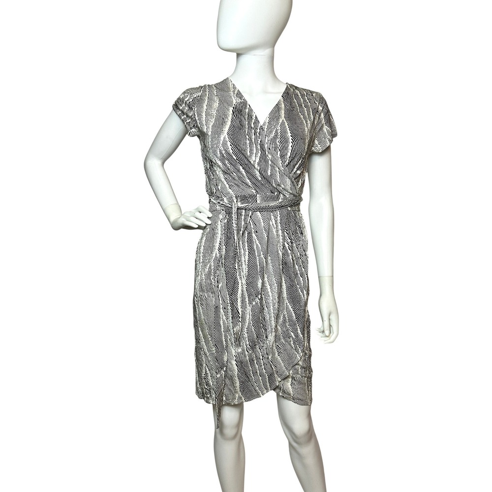 Vintage Y2K Banana Republic Womens Black White Abstract Print Faux Wrap Dress